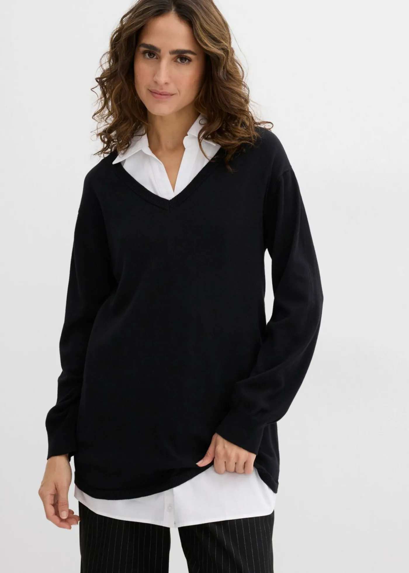 bonprix bonprix Conjunto premamá/de lactancia compuesto por jersey y blusa sin mangas de algodón orgánico Negro-blanco Sale