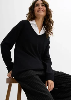 bonprix bonprix Conjunto premamá/de lactancia compuesto por jersey y blusa sin mangas de algodón orgánico Negro-blanco Sale