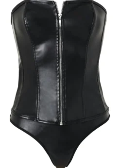 bonprix VENUS Corsé + tanga de piel sintética (conjunto de 2 piezas) Negro Best