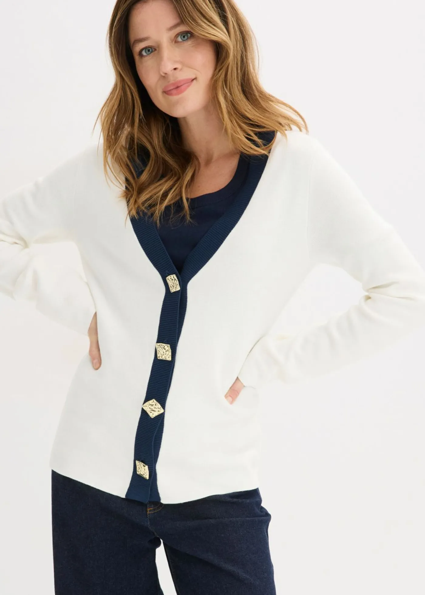 bonprix bonprix Cárdigan Blanco lana/azul marino Hot