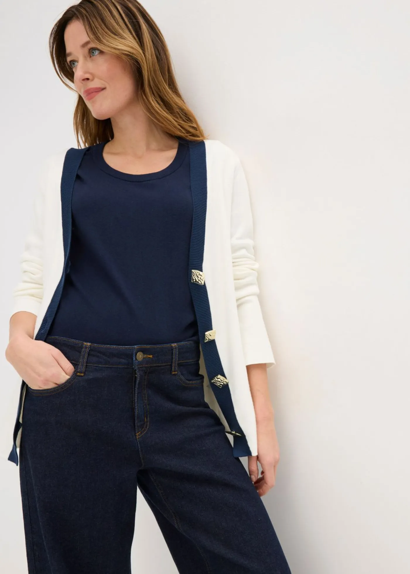 bonprix bonprix Cárdigan Blanco lana/azul marino Hot