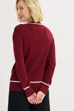 bonprix bonprix Cárdigan con cuello en V rojo rubí-blanco lana Discount