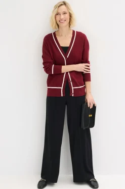 bonprix bonprix Cárdigan con cuello en V rojo rubí-blanco lana Discount