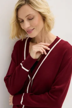 bonprix bonprix Cárdigan con cuello en V rojo rubí-blanco lana Discount