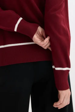 bonprix bonprix Cárdigan con cuello en V rojo rubí-blanco lana Discount