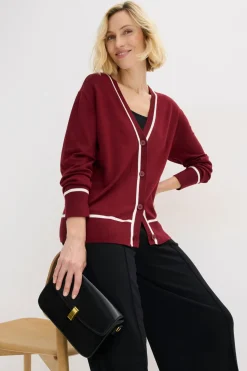 bonprix bonprix Cárdigan con cuello en V rojo rubí-blanco lana Discount