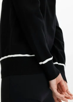 bonprix bonprix Cárdigan con cuello en V Negro-blanco lana Hot