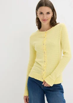 bonprix bonprix Cárdigan de ajour de mezcla de algodón Amarillo claro Discount