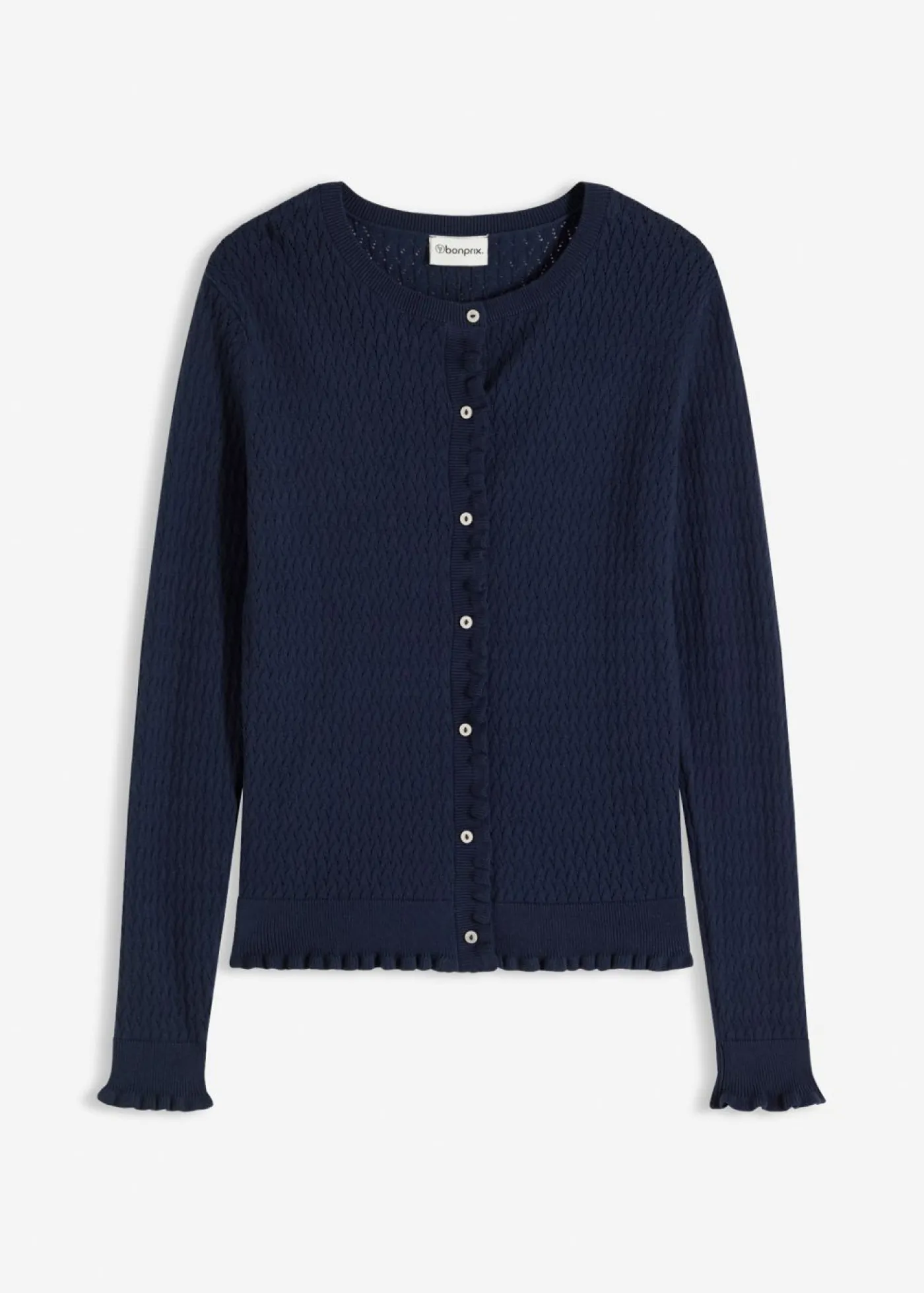bonprix bonprix Cárdigan de ajour de mezcla de algodón Azul marino Discount