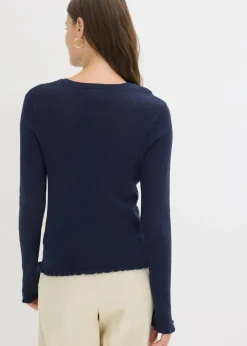 bonprix bonprix Cárdigan de ajour de mezcla de algodón Azul marino Discount