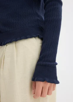 bonprix bonprix Cárdigan de ajour de mezcla de algodón Azul marino Discount