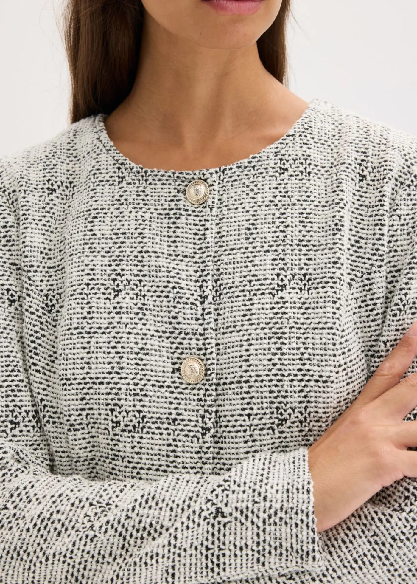 bonprix bonprix Cárdigan de bouclé de algodón negro - blanco moteado Online