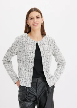bonprix bonprix Cárdigan de mezcla de algodón Negro-blanco lana Sale