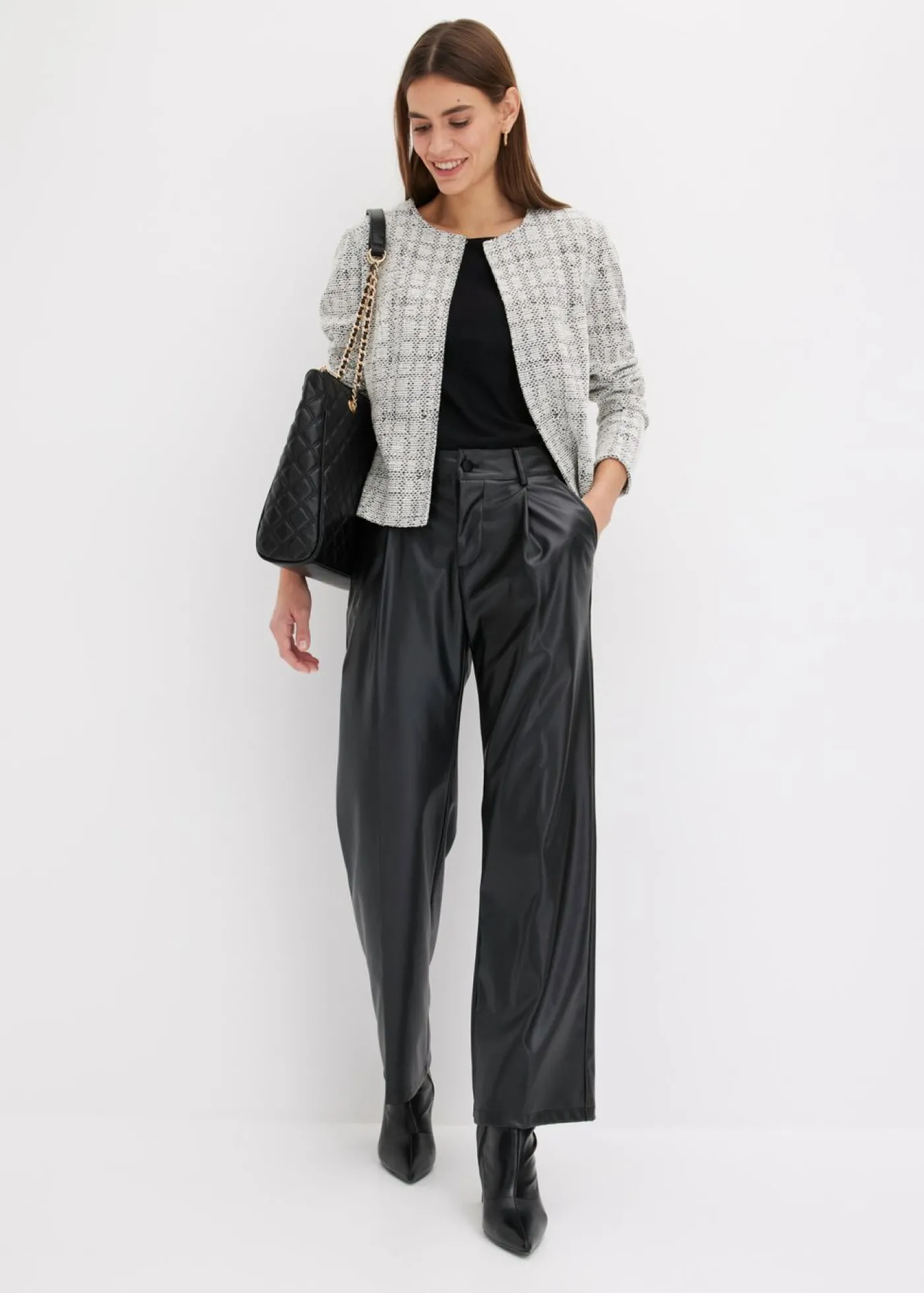 bonprix bonprix Cárdigan de mezcla de algodón Negro-blanco lana Sale