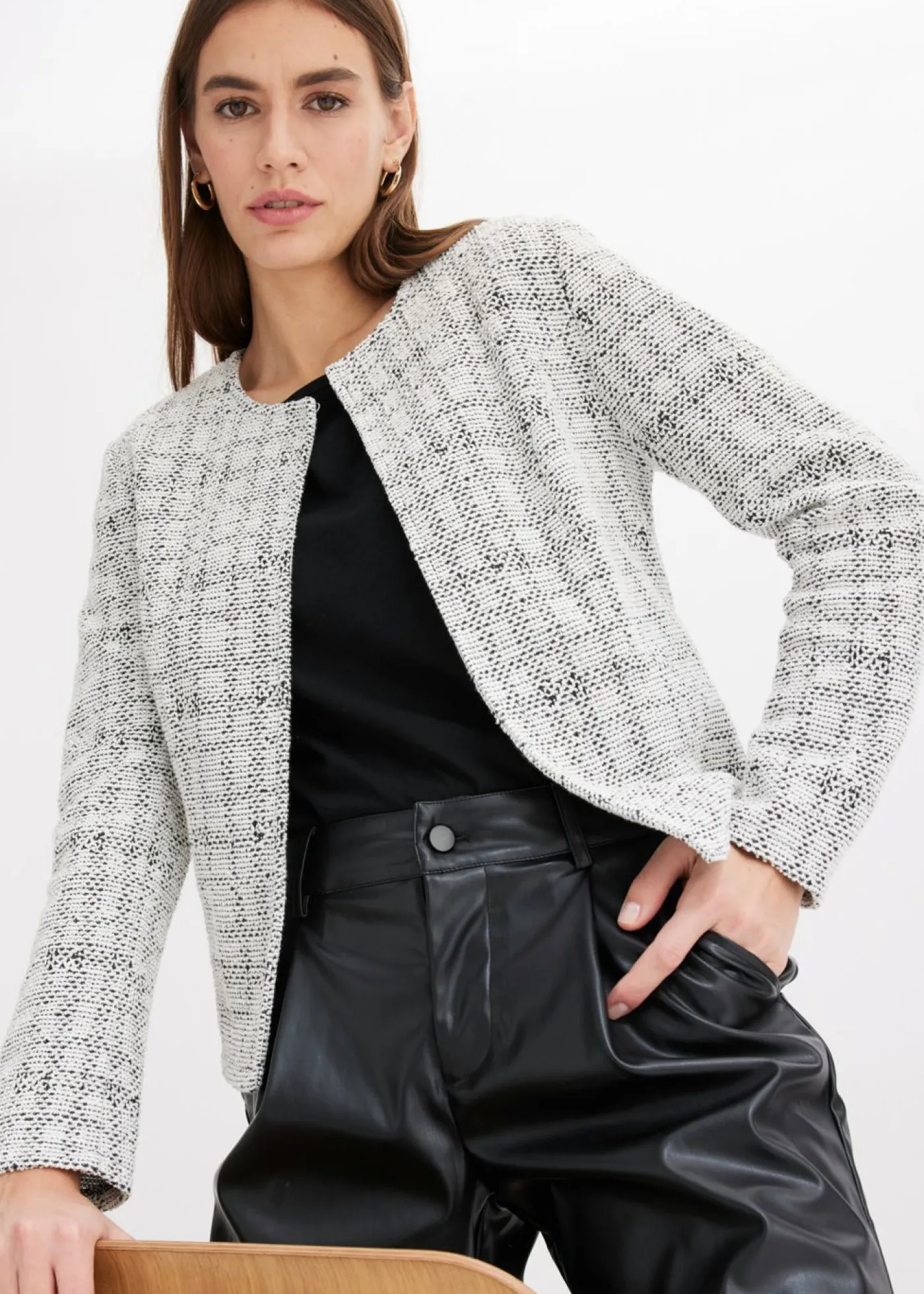 bonprix bonprix Cárdigan de mezcla de algodón Negro-blanco lana Sale