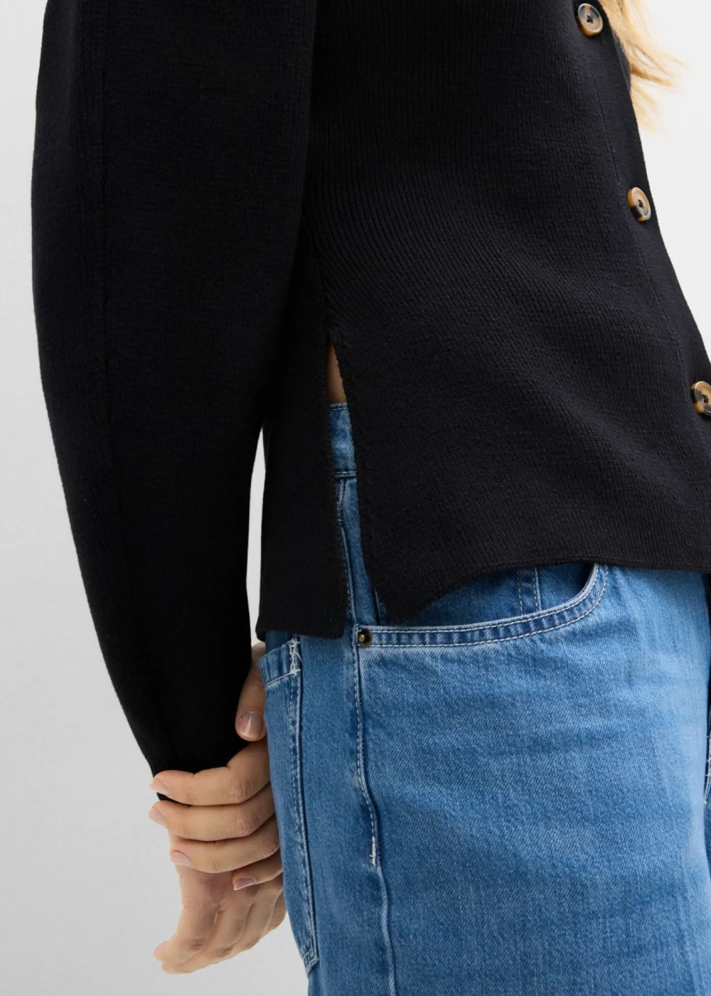 bonprix bonprix Cárdigan de mezcla de algodón Negro Sale