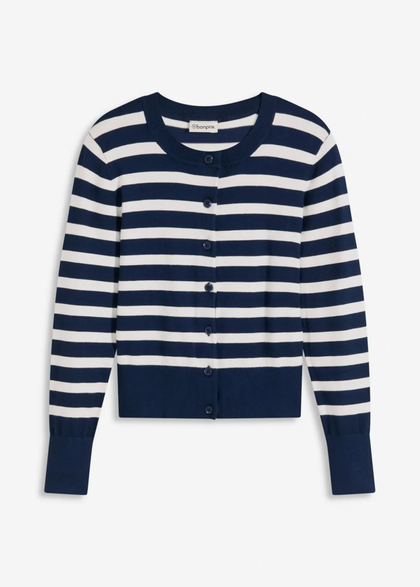bonprix bonprix Cárdigan de punto fino con rayas azul marino/blanco lana con rayas Best