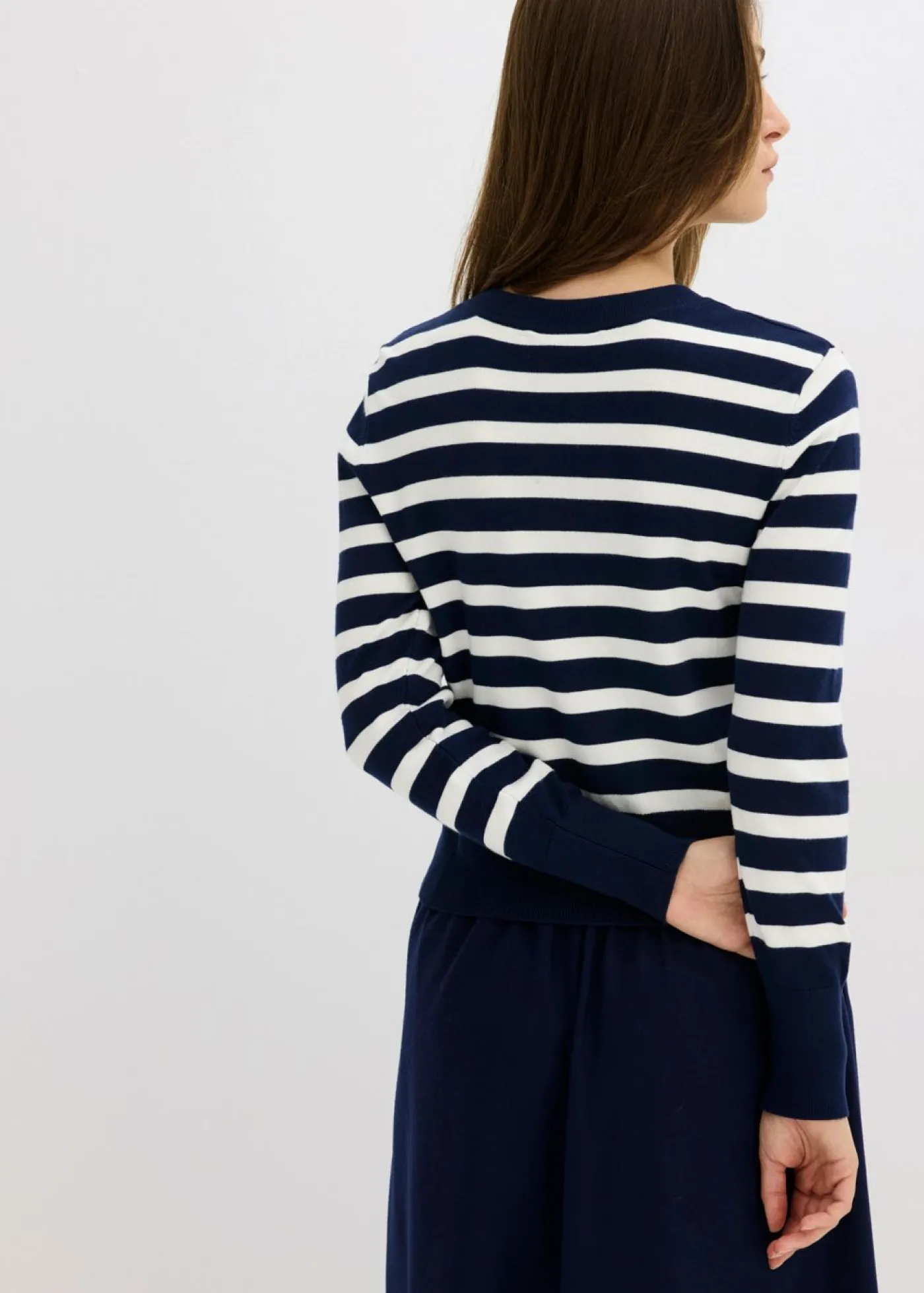 bonprix bonprix Cárdigan de punto fino con rayas azul marino/blanco lana con rayas Best