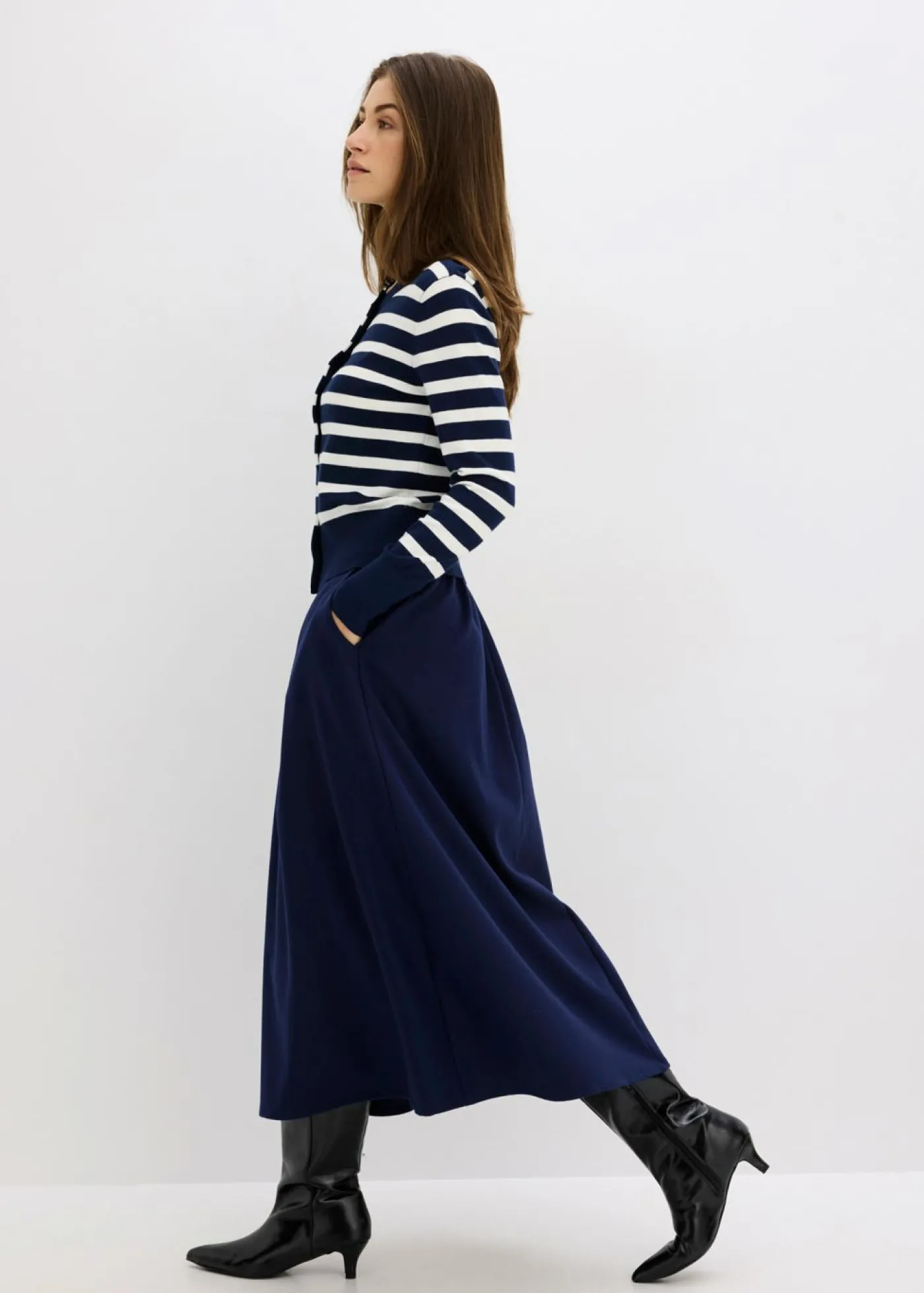 bonprix bonprix Cárdigan de punto fino con rayas azul marino/blanco lana con rayas Best