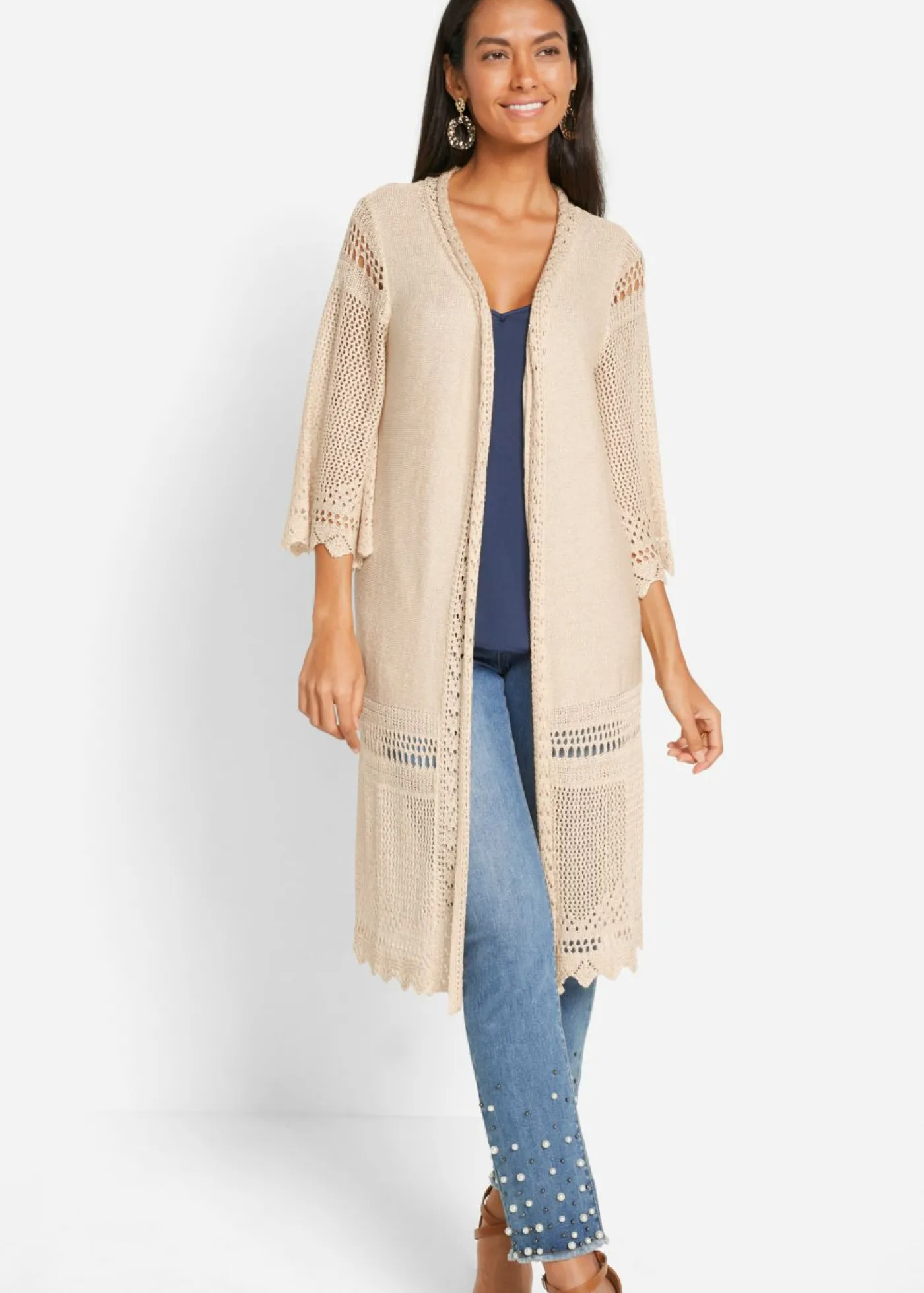 bonprix bonprix Cárdigan largo de ajour Beige Online