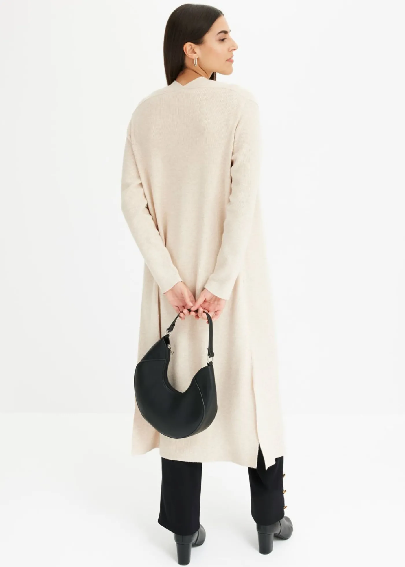 bonprix bonprix Cárdigan largo de punto con viscosa Beige jaspeado Online