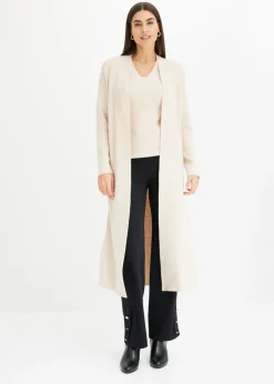 bonprix bonprix Cárdigan largo de punto con viscosa Beige jaspeado Online