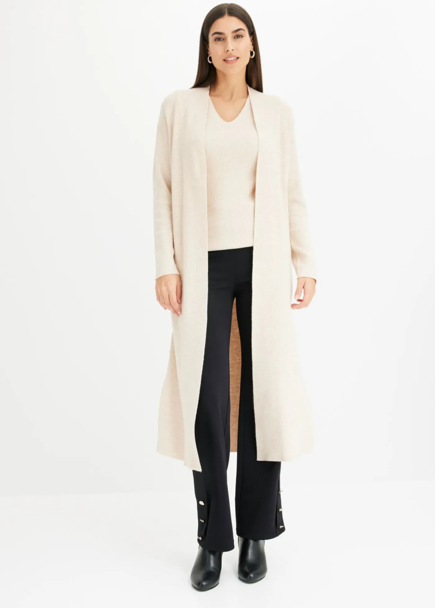 bonprix bonprix Cárdigan largo de punto con viscosa Beige jaspeado Online
