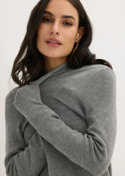 bonprix bonprix Cárdigan largo de punto con viscosa Gris jaspeado