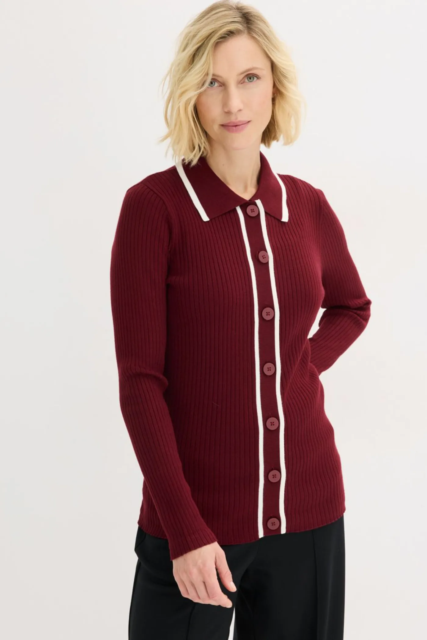 bonprix bonprix Cárdigan Smart rojo rubí-blanco lana