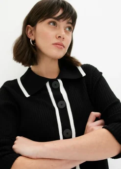 bonprix bonprix Cárdigan Smart Negro-blanco lana