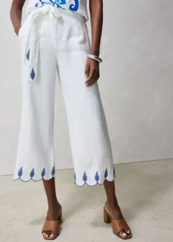 bonprix bonprix Culotte de lino con cinturón (conjunto de 2 piezas) Blanco Outlet