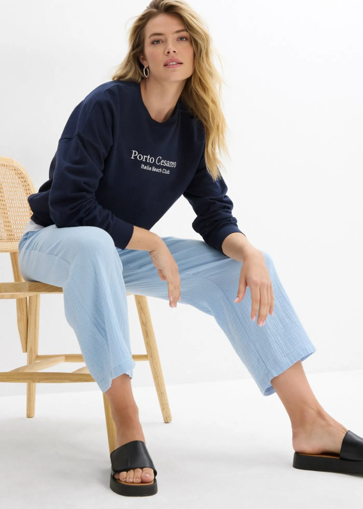 bonprix bonprix Culotte de muselina de algodón Azul claro New
