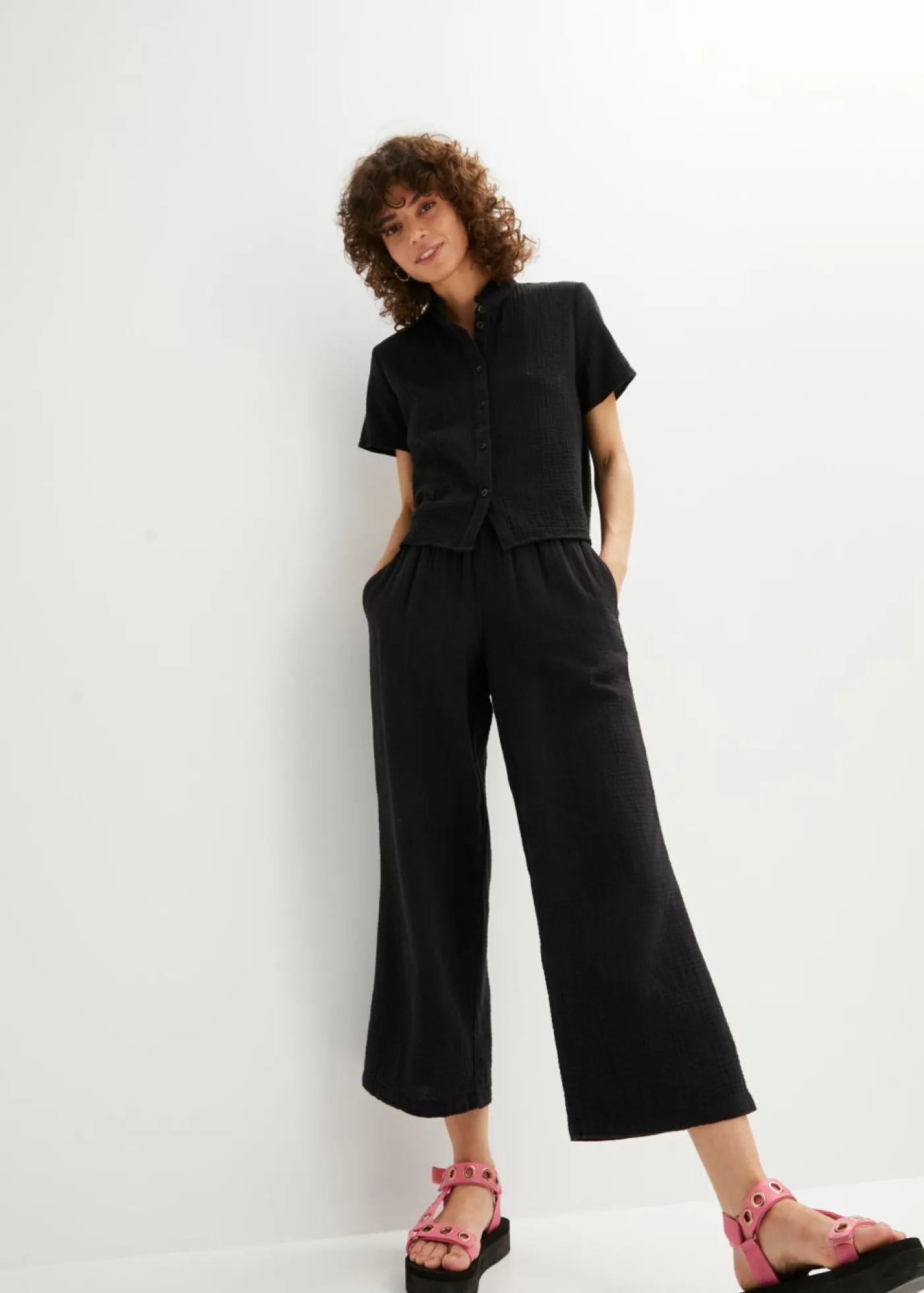 bonprix bonprix Culotte de muselina de algodón Negro Outlet