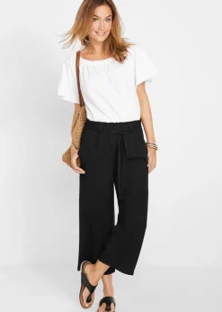 bonprix bonprix Culotte de viscosa con cinturón Negro Hot