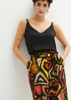 bonprix bonprix Culotte de viscosa fluida Negro-azul con estampado gráfico Online