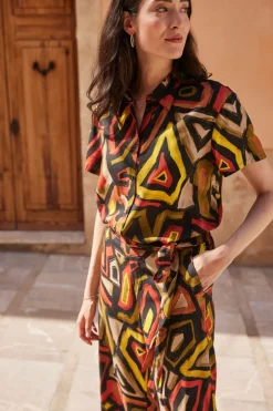 bonprix bonprix Culotte de viscosa fluida Negro-azul con estampado gráfico Online