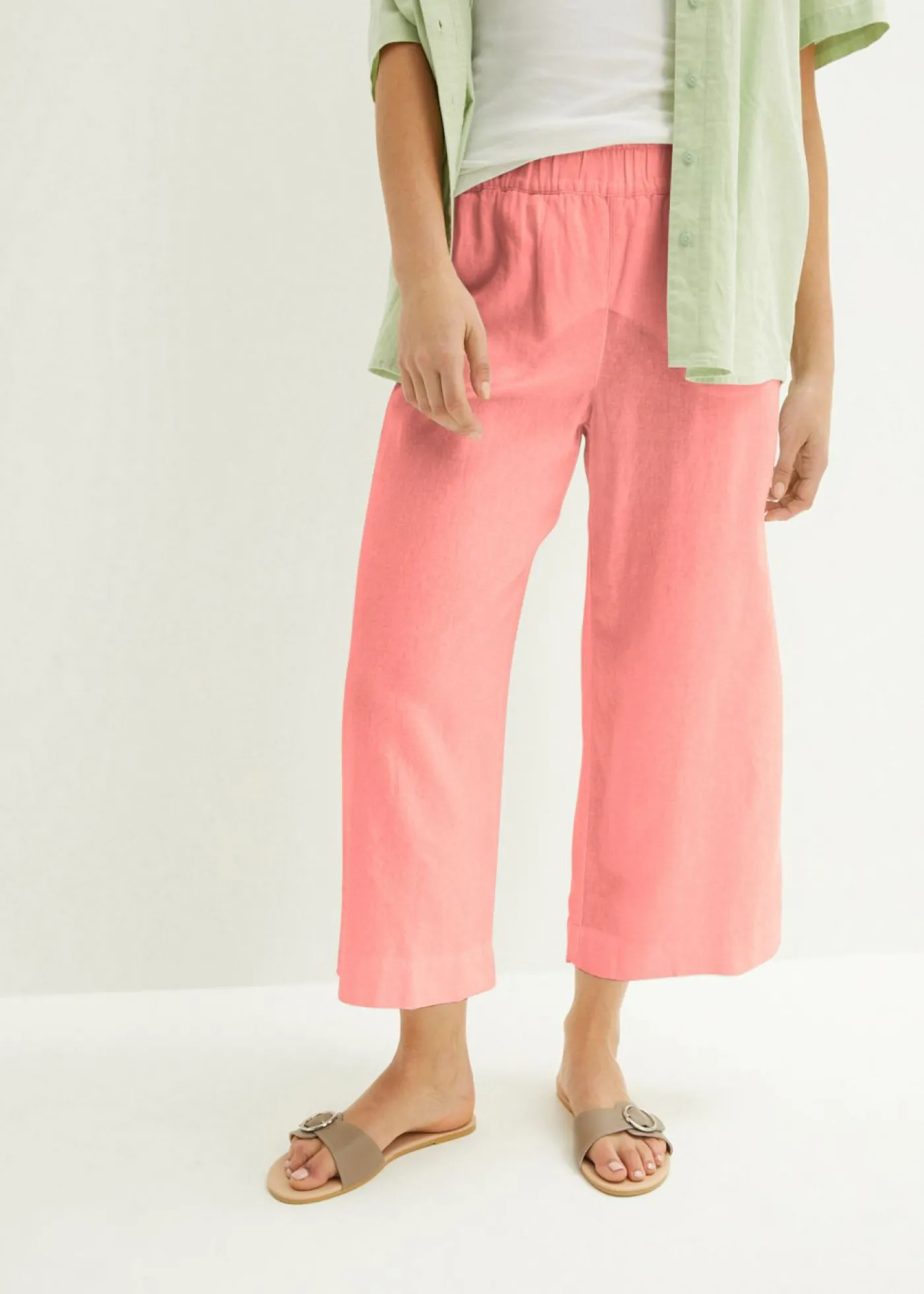 bonprix bonprix Culotte hasta la pantorrilla de mezcla de lino ligero Melocotón