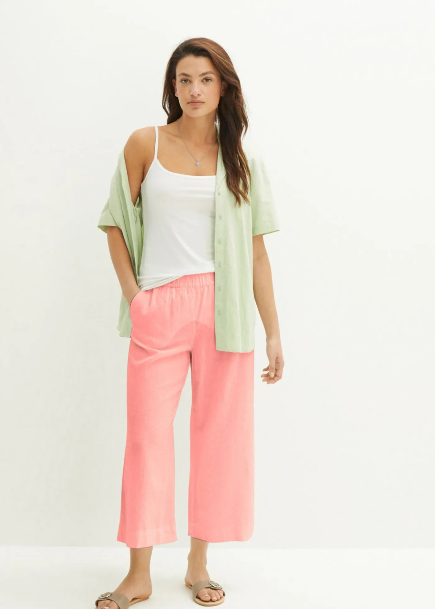 bonprix bonprix Culotte hasta la pantorrilla de mezcla de lino ligero Melocotón