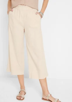 bonprix bonprix Culotte hasta la pantorrilla de mezcla de lino ligero Beige sílice New