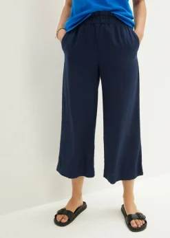 bonprix bonprix Culotte hasta la pantorrilla de mezcla de lino ligero Azul marino New