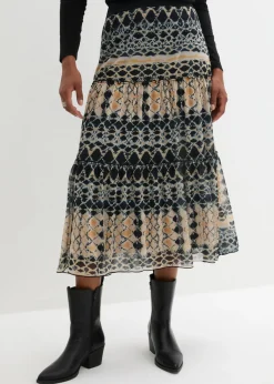 bonprix bonprix Falda azul oscuro-verde oliva claro-gris guijarro-miel Sale