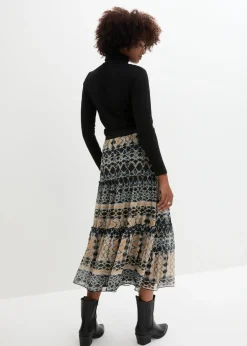 bonprix bonprix Falda azul oscuro-verde oliva claro-gris guijarro-miel Sale