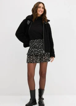 bonprix bonprix Falda a capas de tejido arrugado estructurado Negro-blanco lana Outlet
