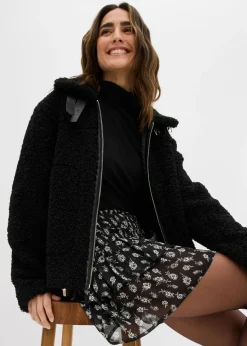 bonprix bonprix Falda a capas de tejido arrugado estructurado Negro-blanco lana Outlet