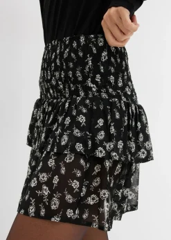 bonprix bonprix Falda a capas de tejido arrugado estructurado Negro-blanco lana Outlet