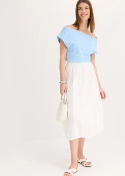 bonprix bonprix Falda abullonada de algodón puro Blanco