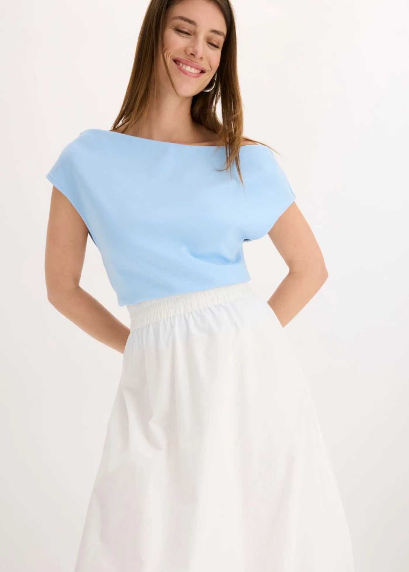 bonprix bonprix Falda abullonada de algodón puro Blanco
