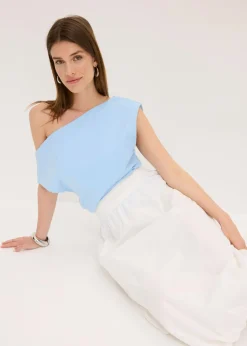 bonprix bonprix Falda abullonada de algodón puro Blanco
