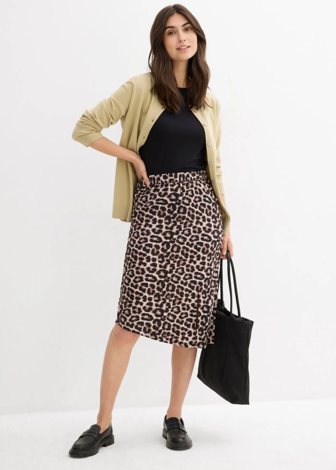 bonprix bonprix Falda con abertura y estampado de leopardo estampado leo beige Clearance