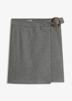 bonprix bonprix Falda con aspecto cruzado y patrón de espiga Gris jaspeado Outlet